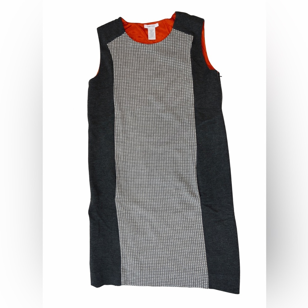 Joan Vass Black and Gray Patterned Dress with Orange Lining